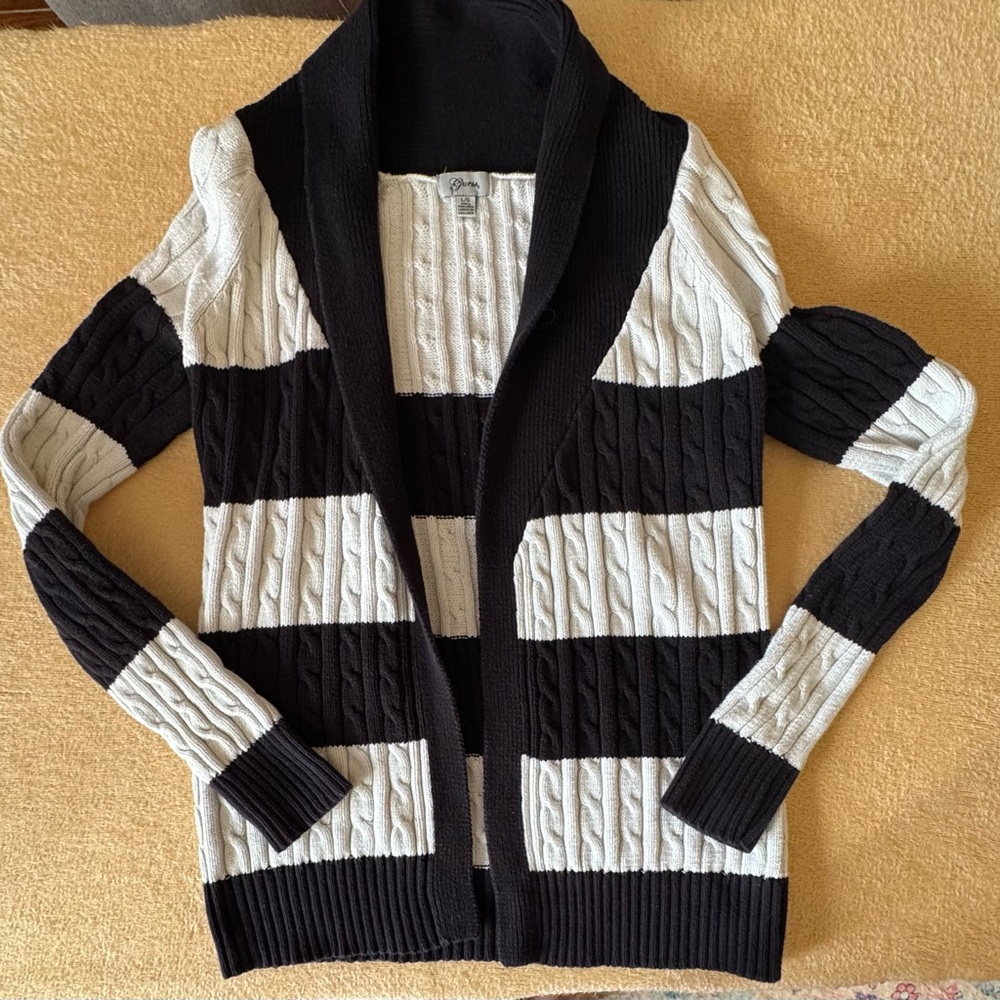 Guess Black and White Cable Knit Cardigan